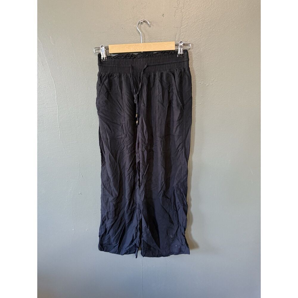 Abercrombie & Fitch Womens Black Flowy Beach Pants Size XS w/ Drawstring